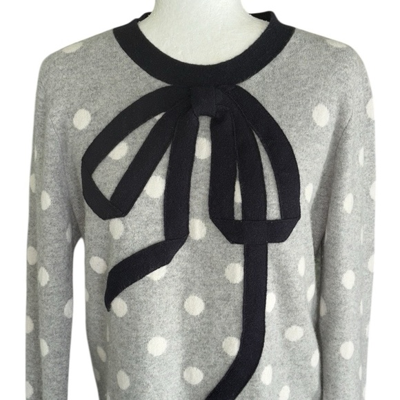 J. Crew Heather Gray Cashmere Navy Bow Detail Polka Dot Crewneck Sweater - M - Picture 5 of 14